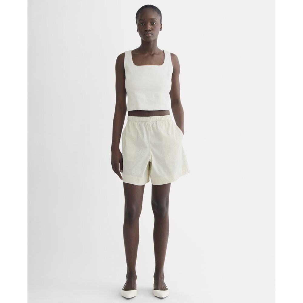 Everlane Women's Seersucker Pull-On Short in Bone White, Size Large, Cotton